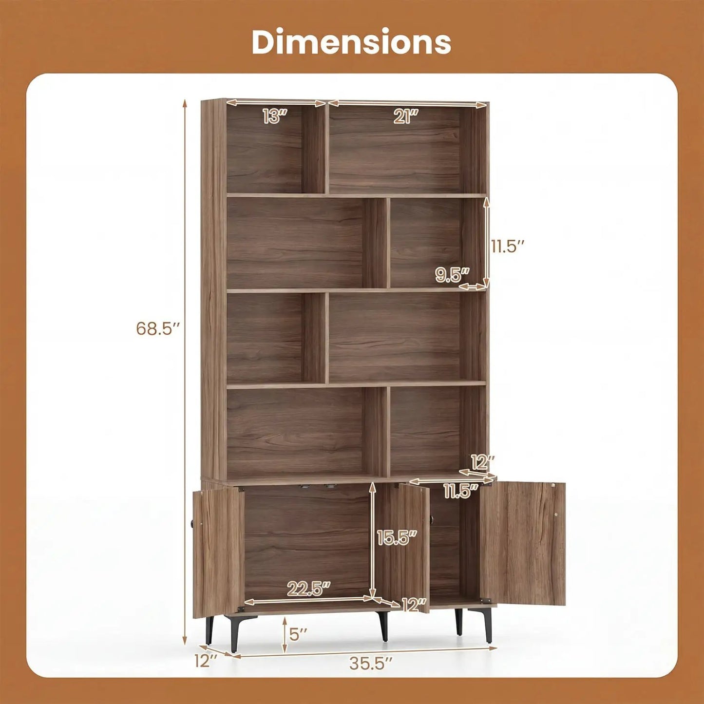 Bookshelf With 3 Doors and 2 Anti Tipping Kits
