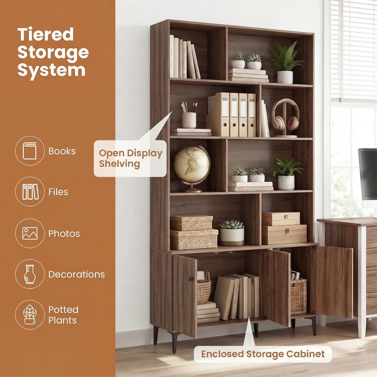 Bookshelf With 3 Doors and 2 Anti Tipping Kits