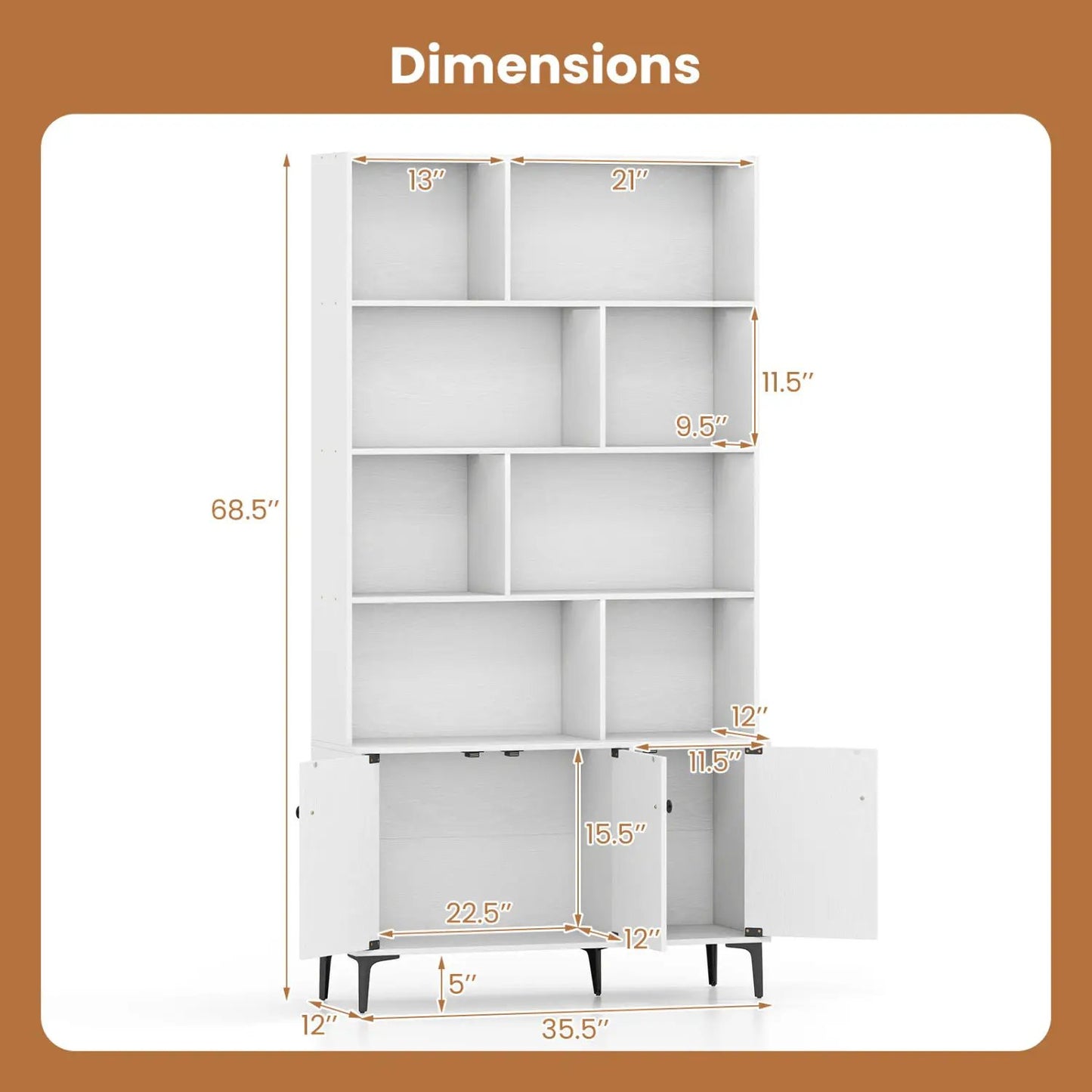 Bookshelf With 3 Doors and 2 Anti Tipping Kits