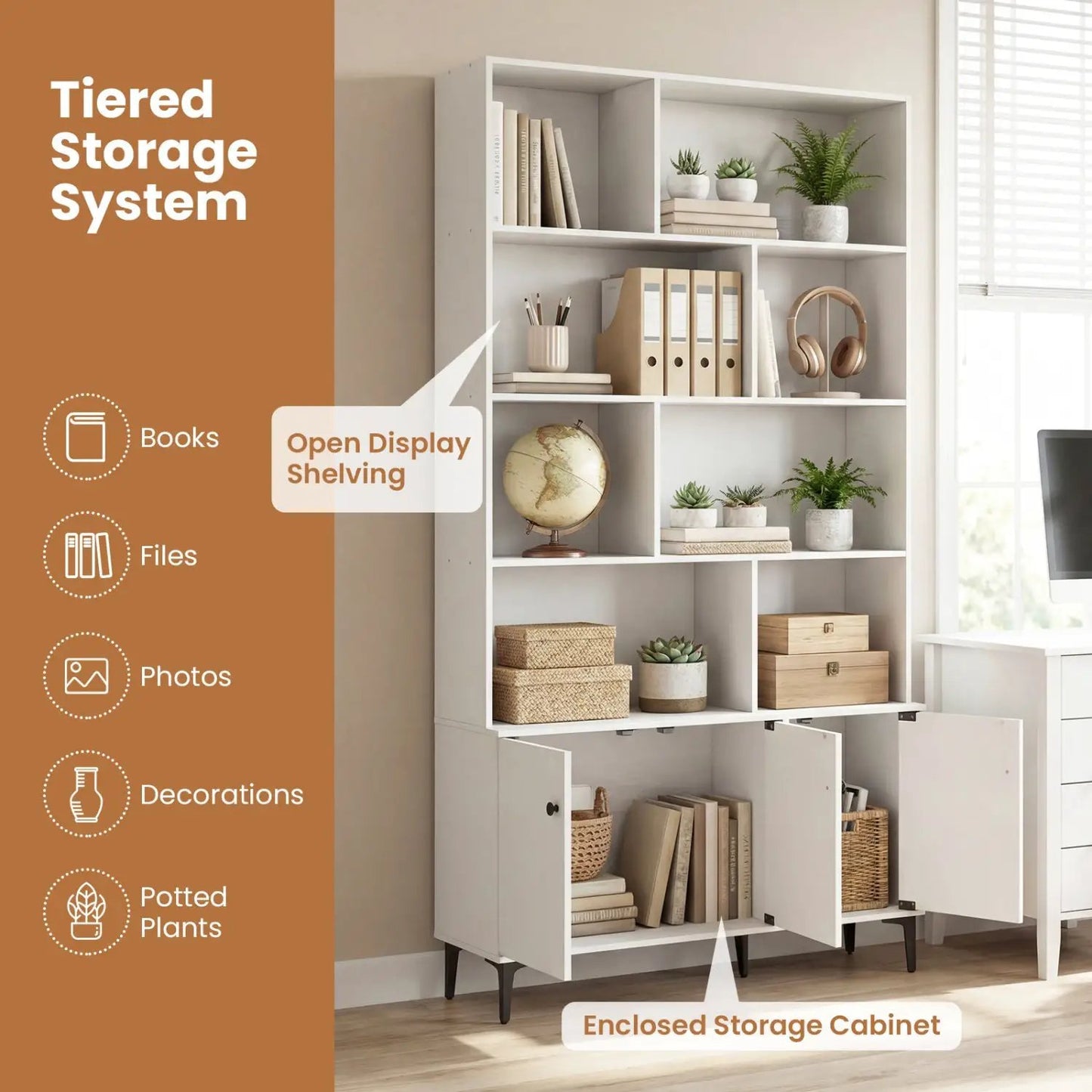 Bookshelf With 3 Doors and 2 Anti Tipping Kits