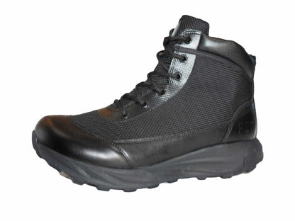 PCT 6 boot, black mesh upper with brown toe cap, lace-up rugged ankle boot on Tampa Home & Garden Store