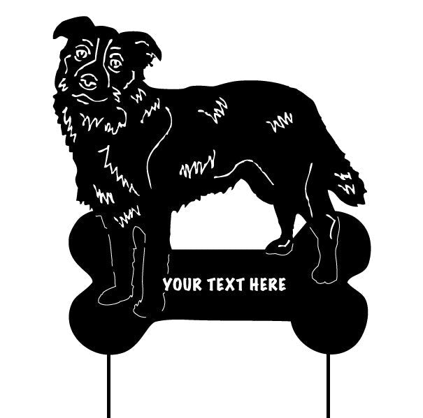 Border Collie lawn ornament in black with customizable text on bone base by Rustica on Tampa Home & Garden Store