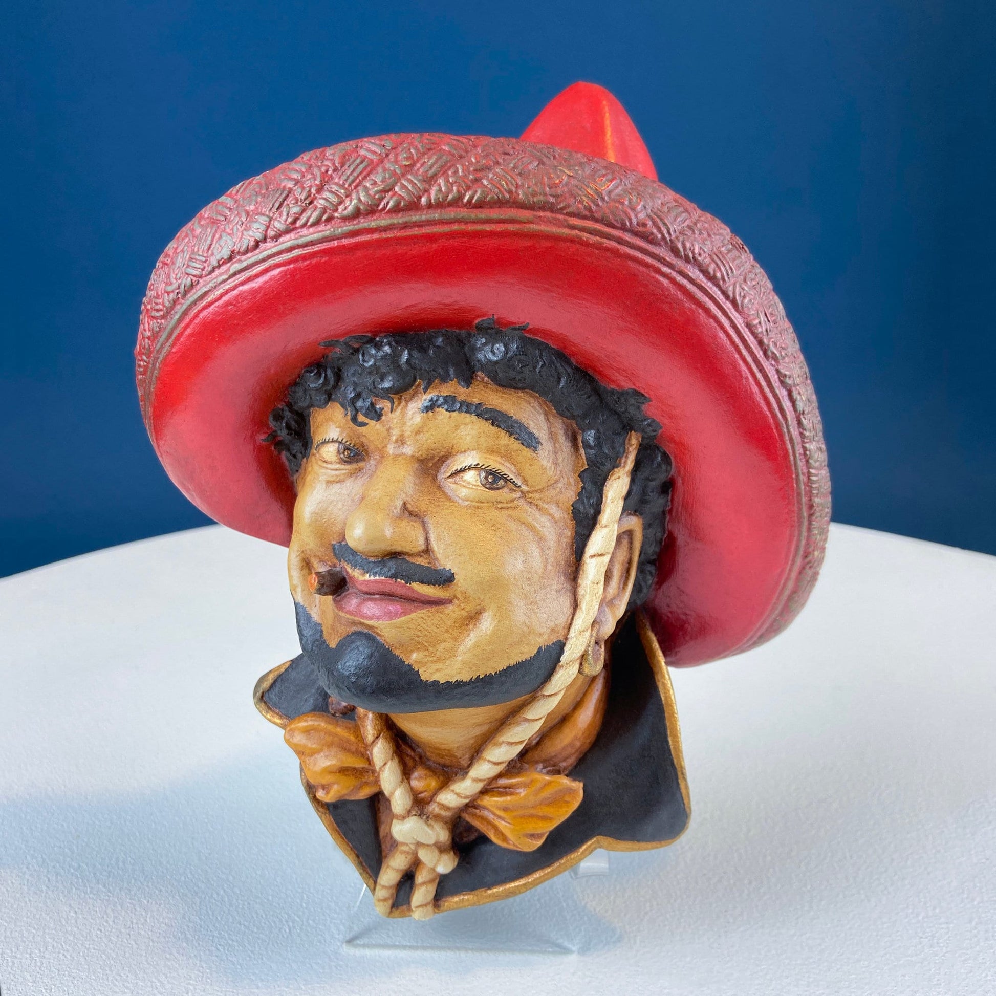 Bosson Like Chalkware Head of Pancho Villa. Life Like Caricature of Spanish Man in Red Sombrero. Ethnic Wall Hanging. Collectible Bust. - Tampa Home & Garden Store