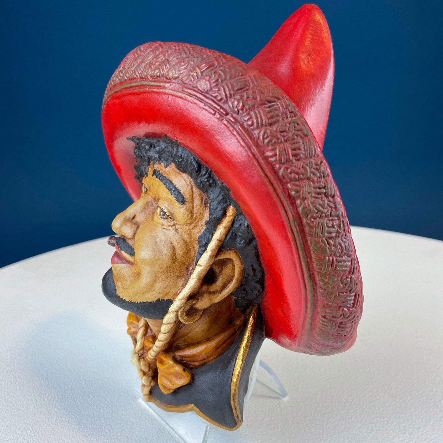 Bosson Like Chalkware Head of Pancho Villa. Life Like Caricature of Spanish Man in Red Sombrero. Ethnic Wall Hanging. Collectible Bust. - Tampa Home & Garden Store