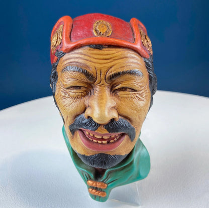 Bosson Like Chalkware Head of Pancho Villa. Life Like Caricature of Spanish Man in Red Sombrero. Ethnic Wall Hanging. Collectible Bust. - Tampa Home & Garden Store