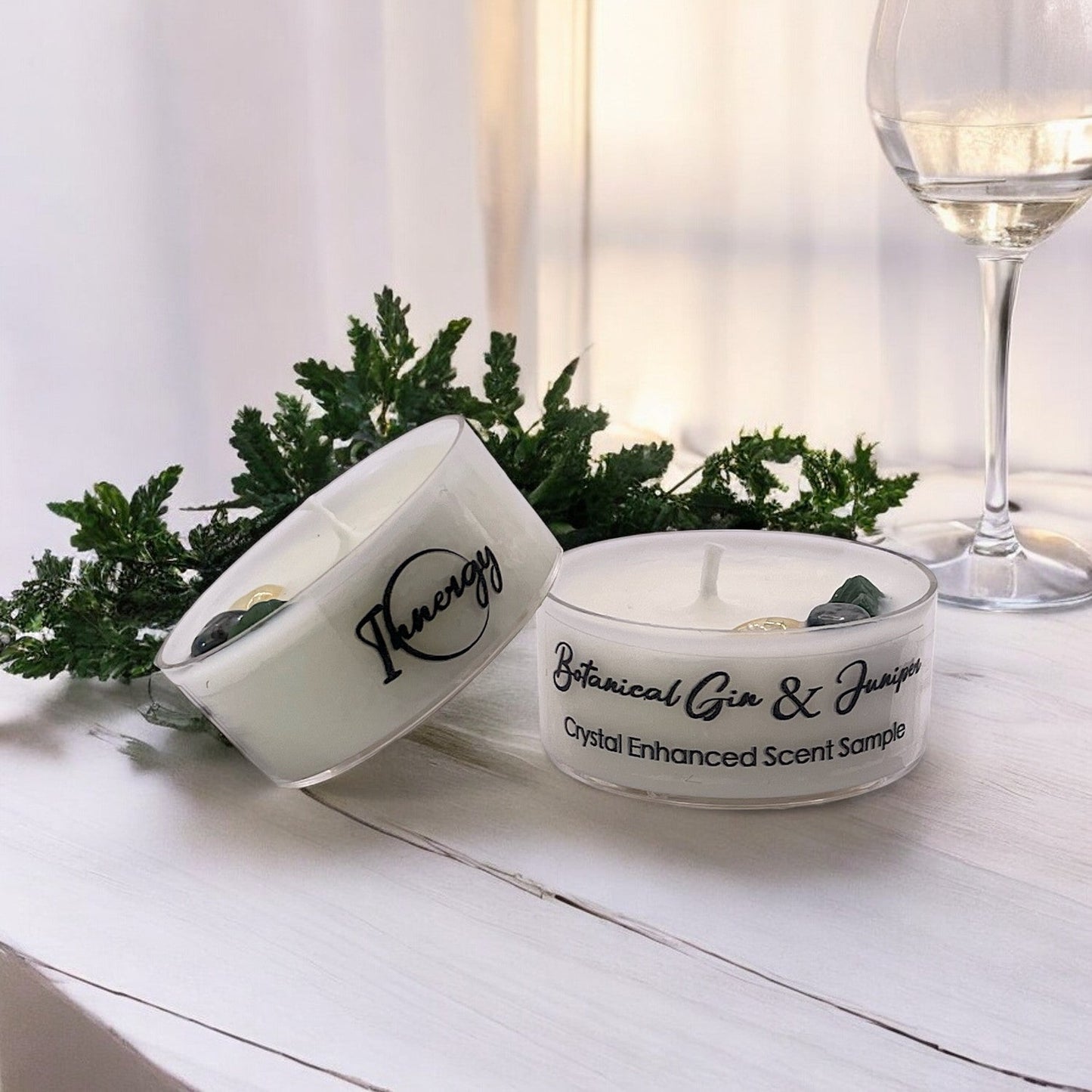 Botanical Gin & Juniper, Premium Coconut-Soy Wax Tea Light Crystal Candle, 1oz - Tampa Home & Garden Store