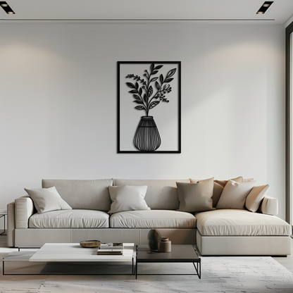 Botanical Vase Metal Wall Art – Elegant Plant Silhouette for Modern Nature-Inspired Decor- KAF357 - Tampa Home & Garden Store