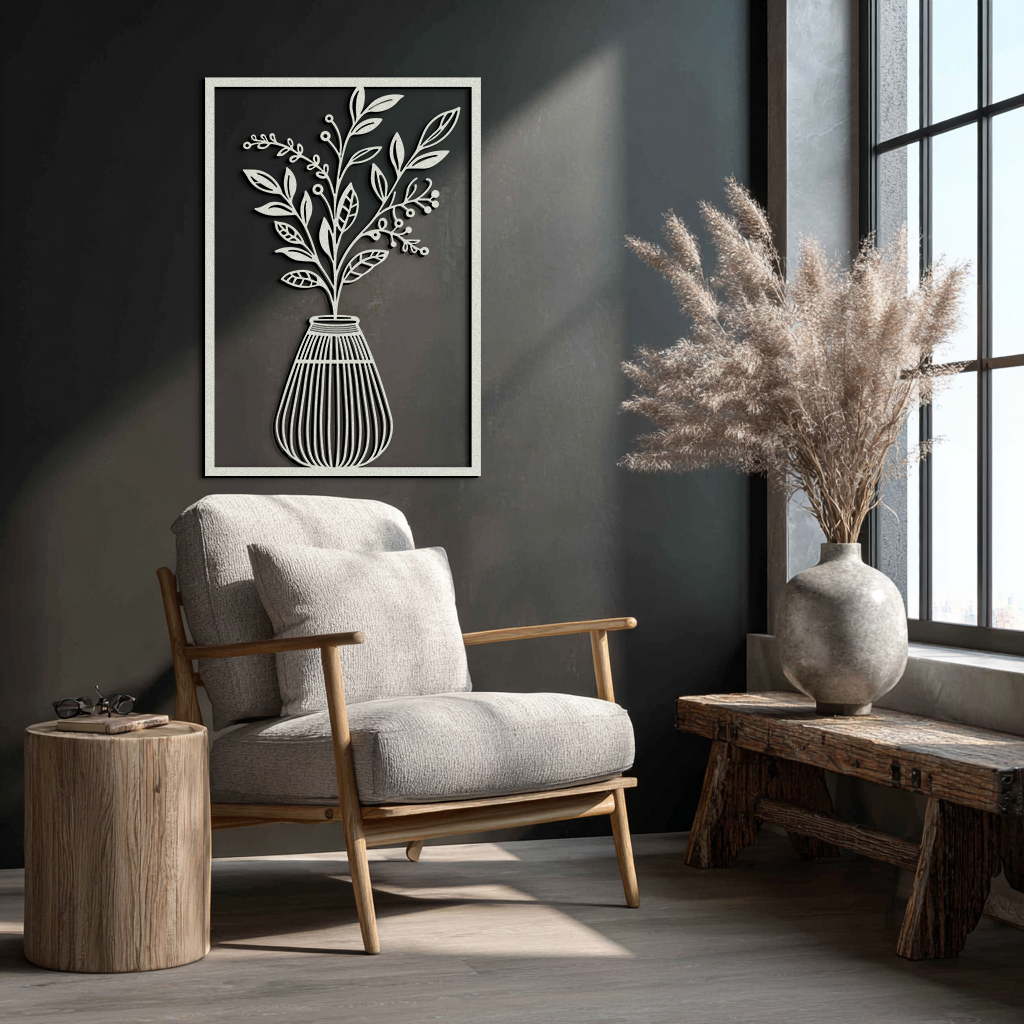 Botanical Vase Metal Wall Art – Elegant Plant Silhouette for Modern Nature-Inspired Decor- KAF357 - Tampa Home & Garden Store