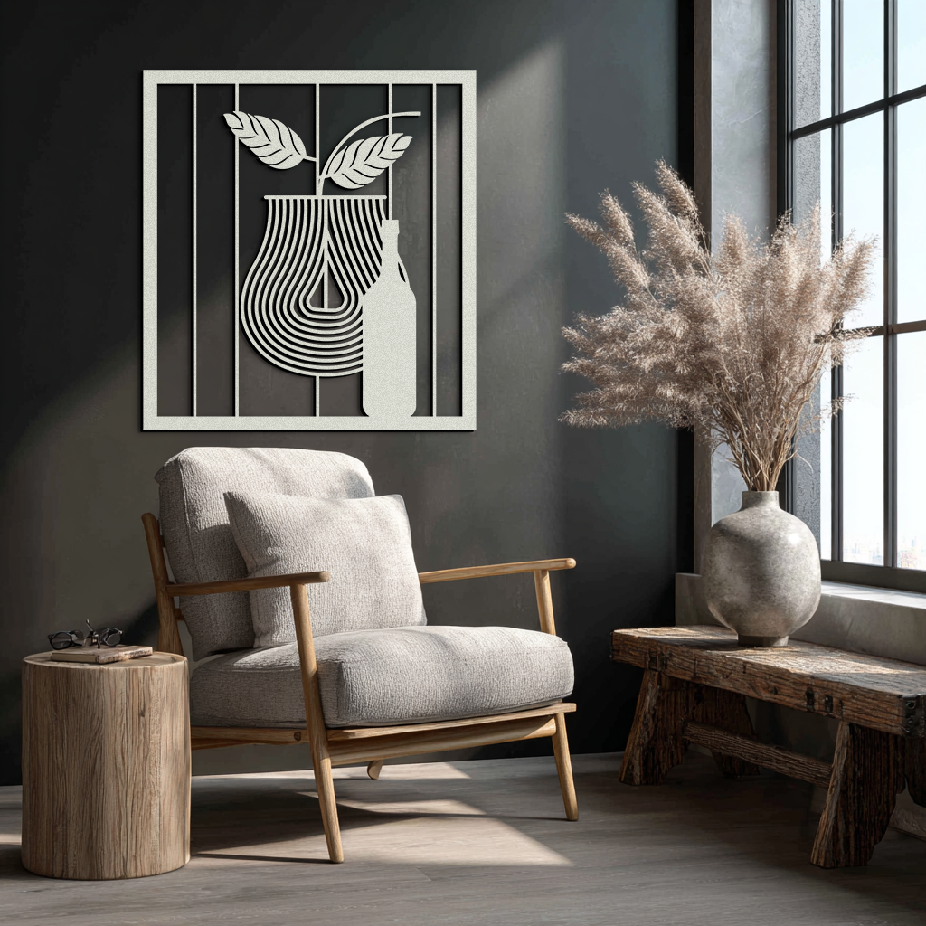 Bottle and Leaf Metal Wall Art – Modern Abstract Home Decor for Kitchen or Dining Room- KAF358 - Tampa Home & Garden Store