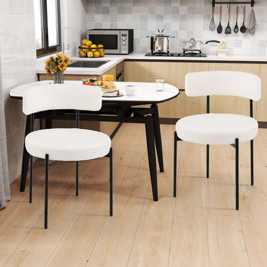 Boucle Dining Chair with Curved Backrest and Metal Legs Set of 2-White
