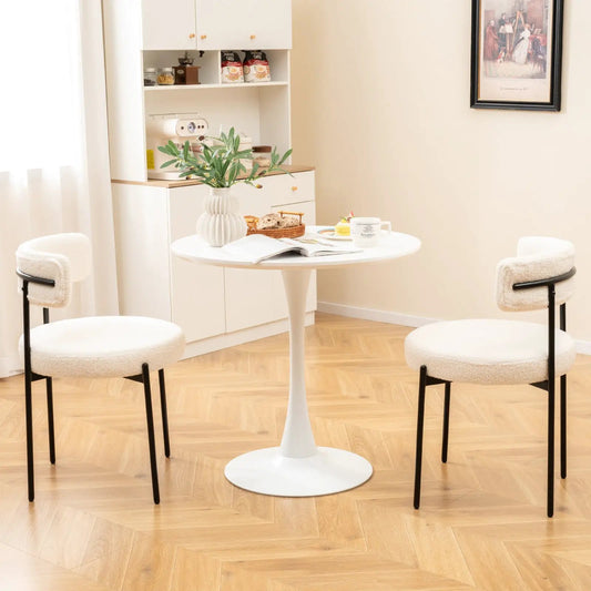 Boucle Dining Chair with Curved Backrest and Metal Legs Set of 2-White - Tampa Home & Garden Store