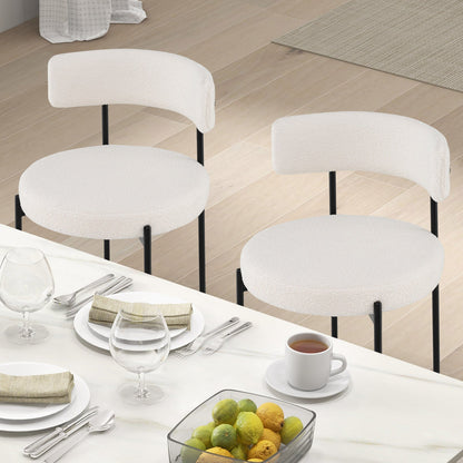 Juego de 4 sillas de comedor Boucle con respaldo curvo y patas de metal - Blanco