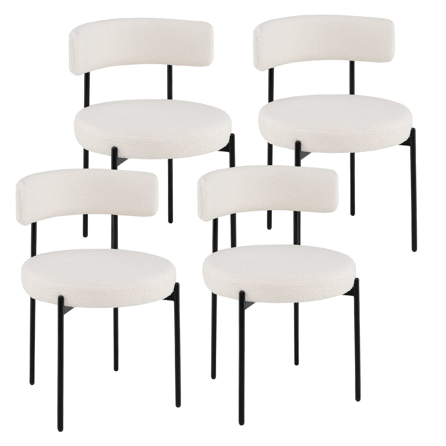 Juego de 4 sillas de comedor Boucle con respaldo curvo y patas de metal - Blanco