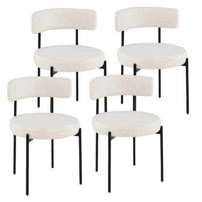 Juego de 4 sillas de comedor Boucle con respaldo curvo y patas de metal - Blanco