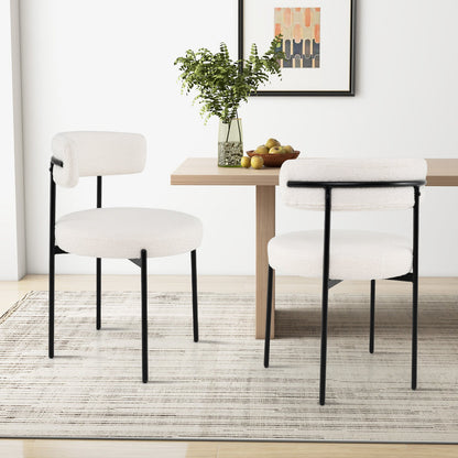 Juego de 4 sillas de comedor Boucle con respaldo curvo y patas de metal - Blanco