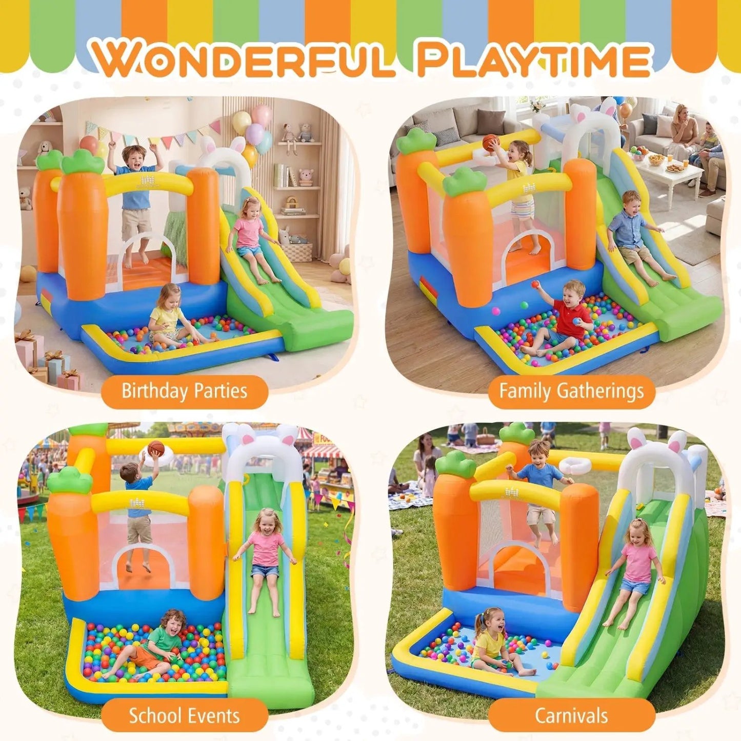Bounce House for Kids 3 with Basketball Rim Slide
