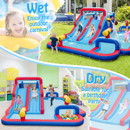 Inflatable Bounce House with 2 Water Slides and 3 Water Cannons with 950W Blower