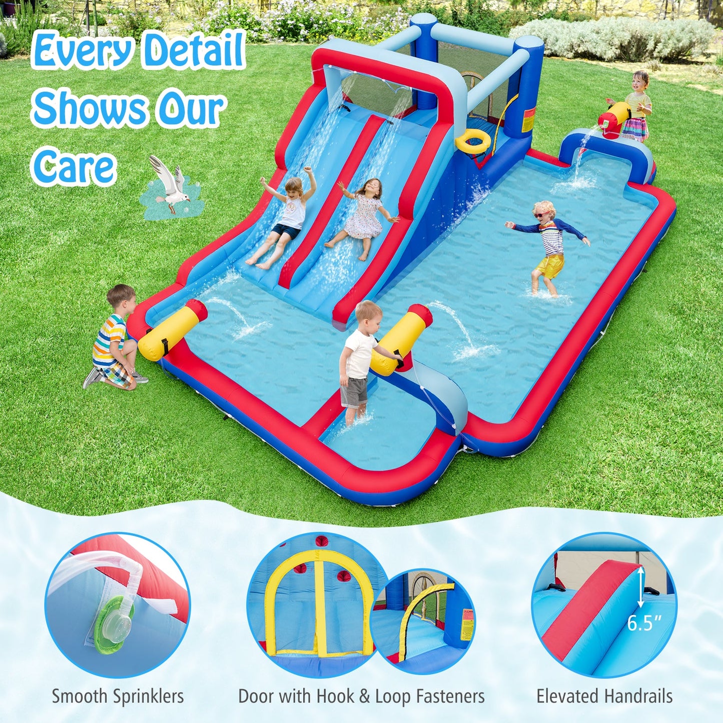 Inflatable Bounce House with 2 Water Slides and 3 Water Cannons with 950W Blower