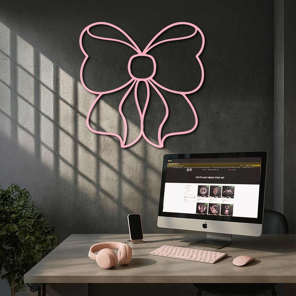 Bow Silhouette Metal Wall Art – Elegant Ribbon Design - KAFGP048 - Tampa Home & Garden Store