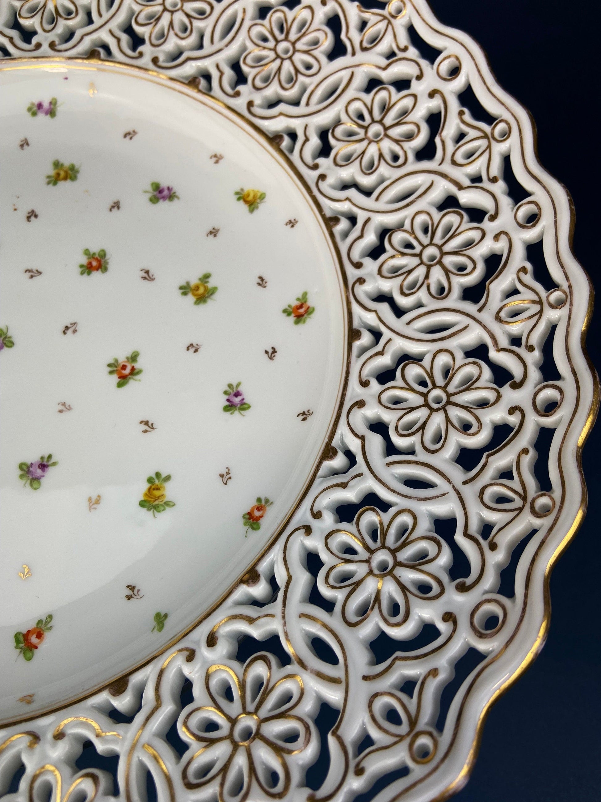 Bowl. Antique Porcelain Bowl by RS Prussia. Hand Painted Fine Porcelain Bowl with Wild Roses. Embossed Decoration, Scalloped Rim. - Tampa Home & Garden Store