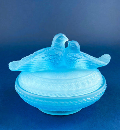 Bowl with Lid Yellow Ceramic Doves on Nest. Kissing Birds on Basket. Dish with Pair of Love Birds. - Tampa Home & Garden Store