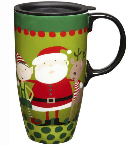 Boxed Ceramic Latte Travel Cup 17oz Santa And His Friends - Tampa Home & Garden Store