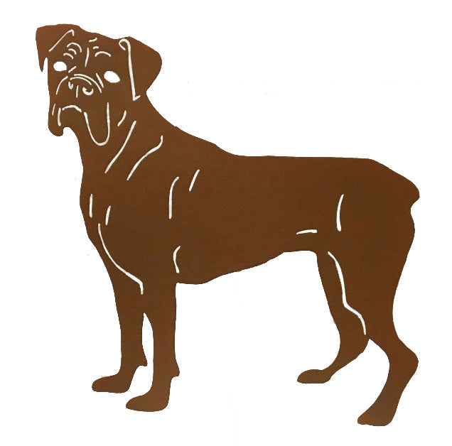 Boxer dog garden statue silhouette in rust brown by Rustica Ornamentals on Tampa Home & Garden Store
