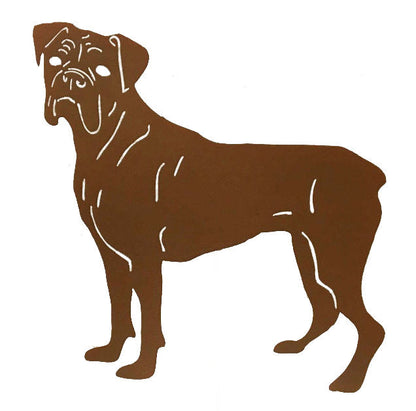 Boxer dog garden statue silhouette in rust brown by Rustica Ornamentals on Tampa Home & Garden Store