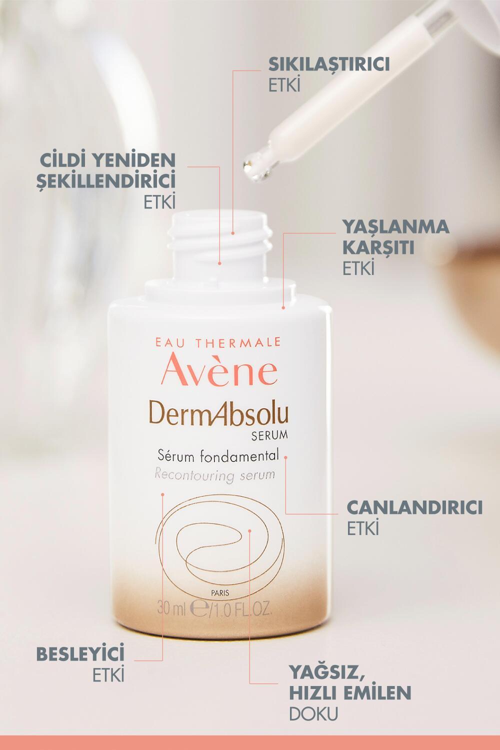 Avène DermAbsolu facial serum bottle with dropper, white and peach gradient label on Tampa Home & Garden Store