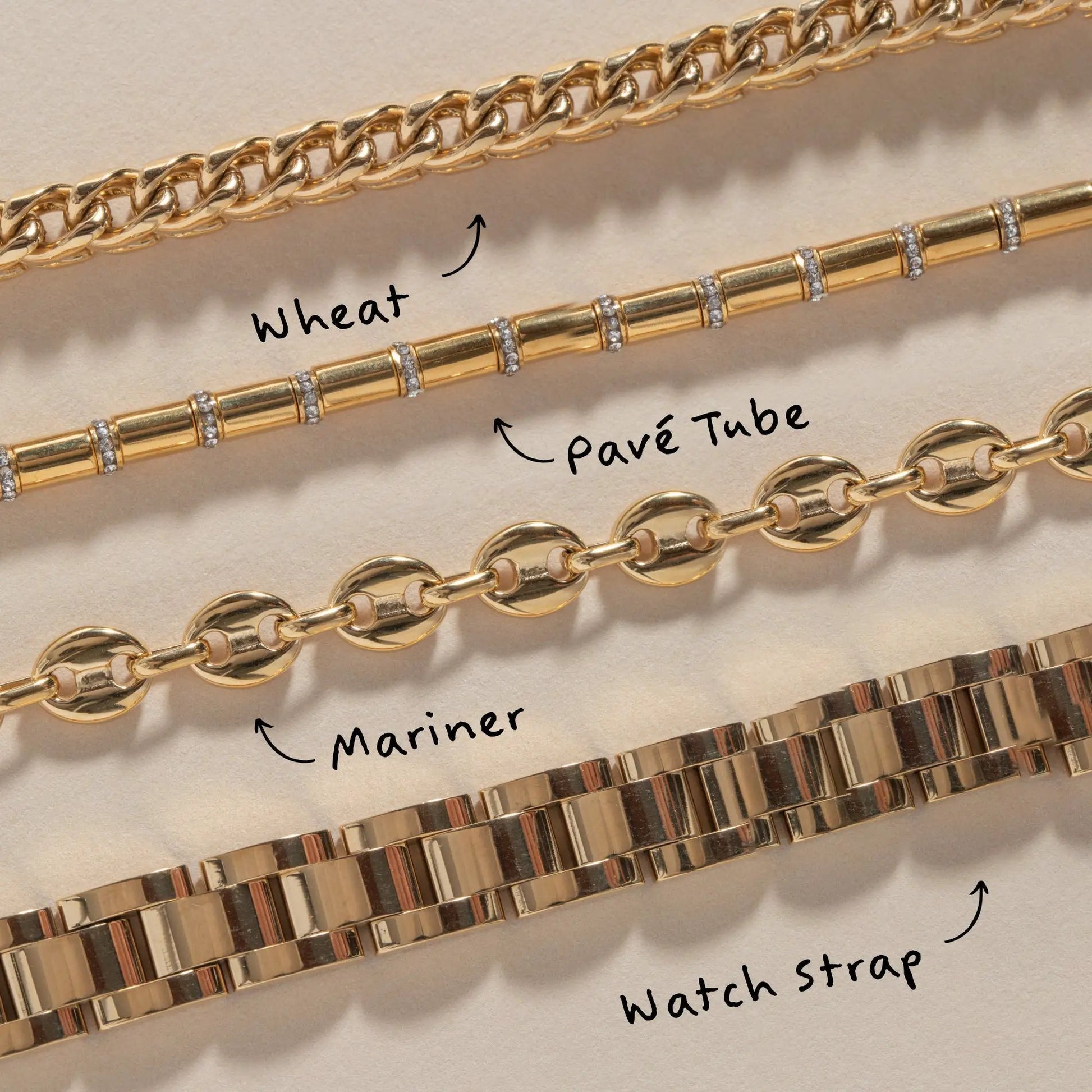 Tube Bead and Crystal Chain Bracelet, gold-tone with pavé crystal spacers on Tampa Home & Garden Store