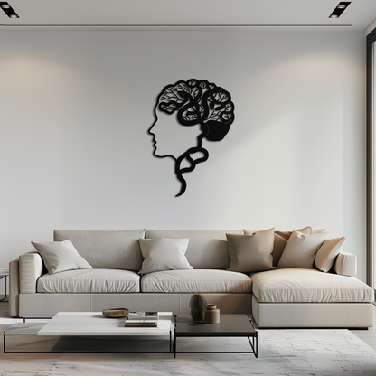 Brain Tree Metal Wall Art - Abstract Woman Head Silhouette Steel Decor- KAF318 - Tampa Home & Garden Store