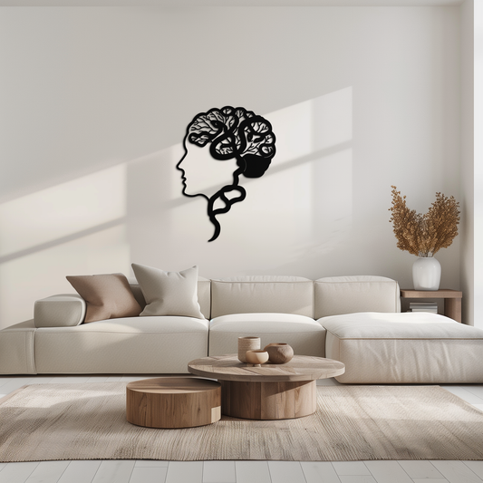 Brain Tree Metal Wall Art - Abstract Woman Head Silhouette Steel Decor- KAF318 - Tampa Home & Garden Store
