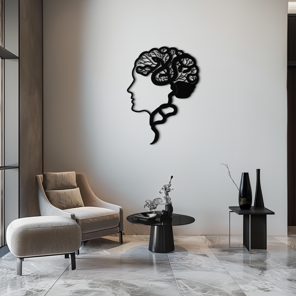 Brain Tree Metal Wall Art - Abstract Woman Head Silhouette Steel Decor- KAF318 - Tampa Home & Garden Store