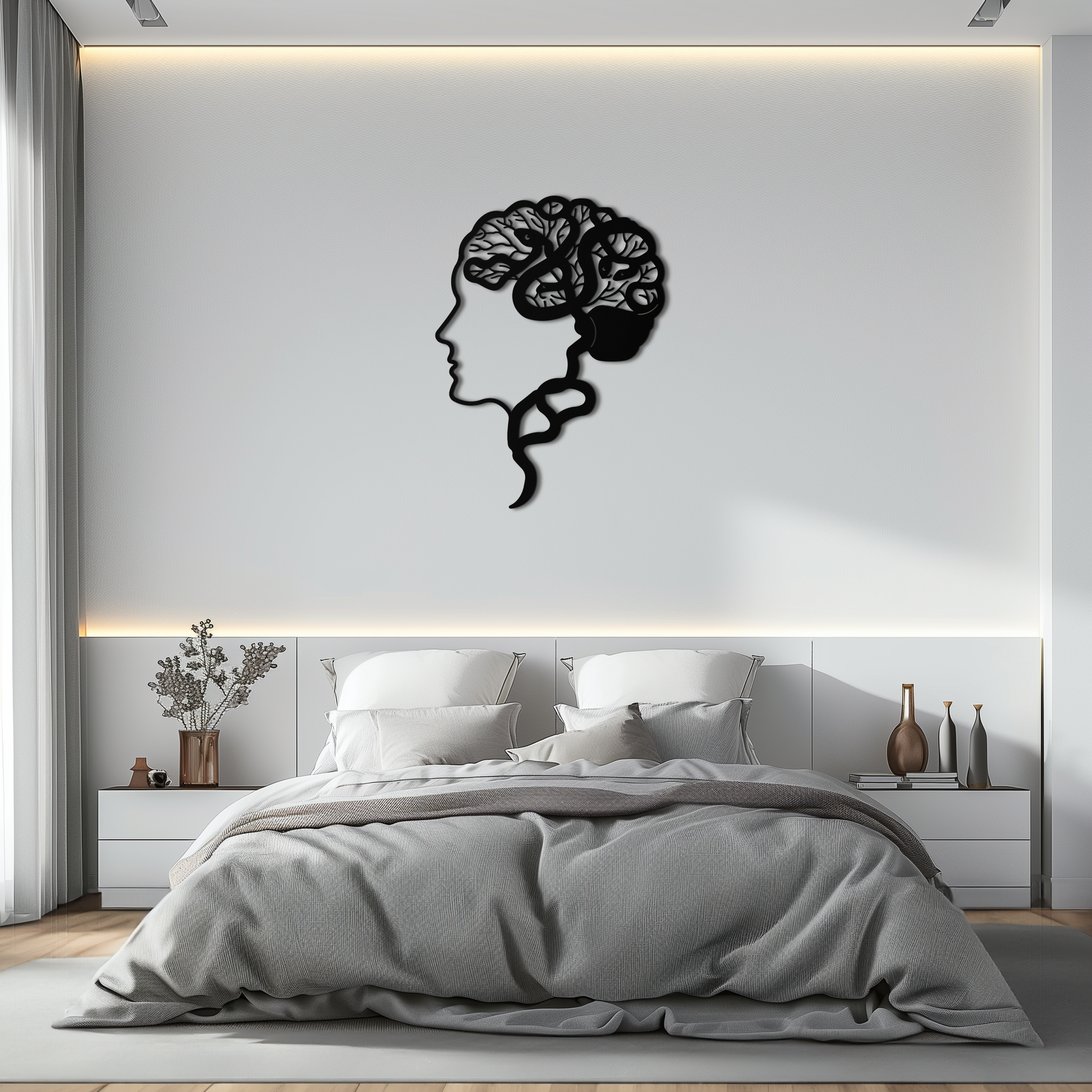 Brain Tree Metal Wall Art - Abstract Woman Head Silhouette Steel Decor- KAF318 - Tampa Home & Garden Store