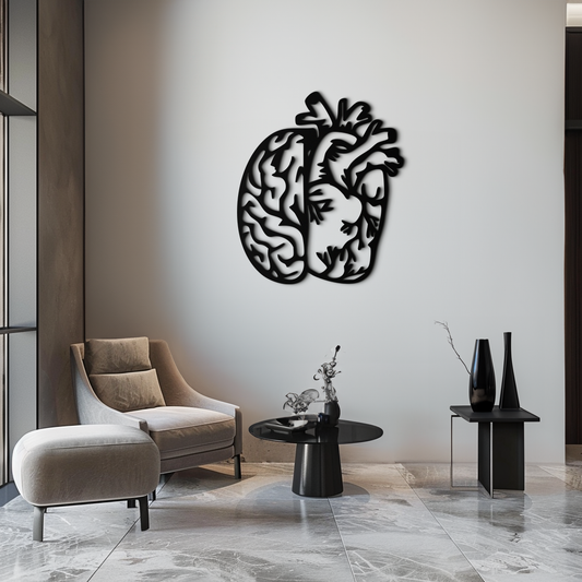 Brain and Heart Fusion Metal Wall Art – Symbolic Anatomy Design for Mind and Emotion Balance- KAF587 - Tampa Home & Garden Store