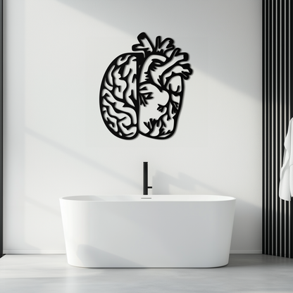 Brain and Heart Fusion Metal Wall Art – Symbolic Anatomy Design for Mind and Emotion Balance- KAF587 - Tampa Home & Garden Store