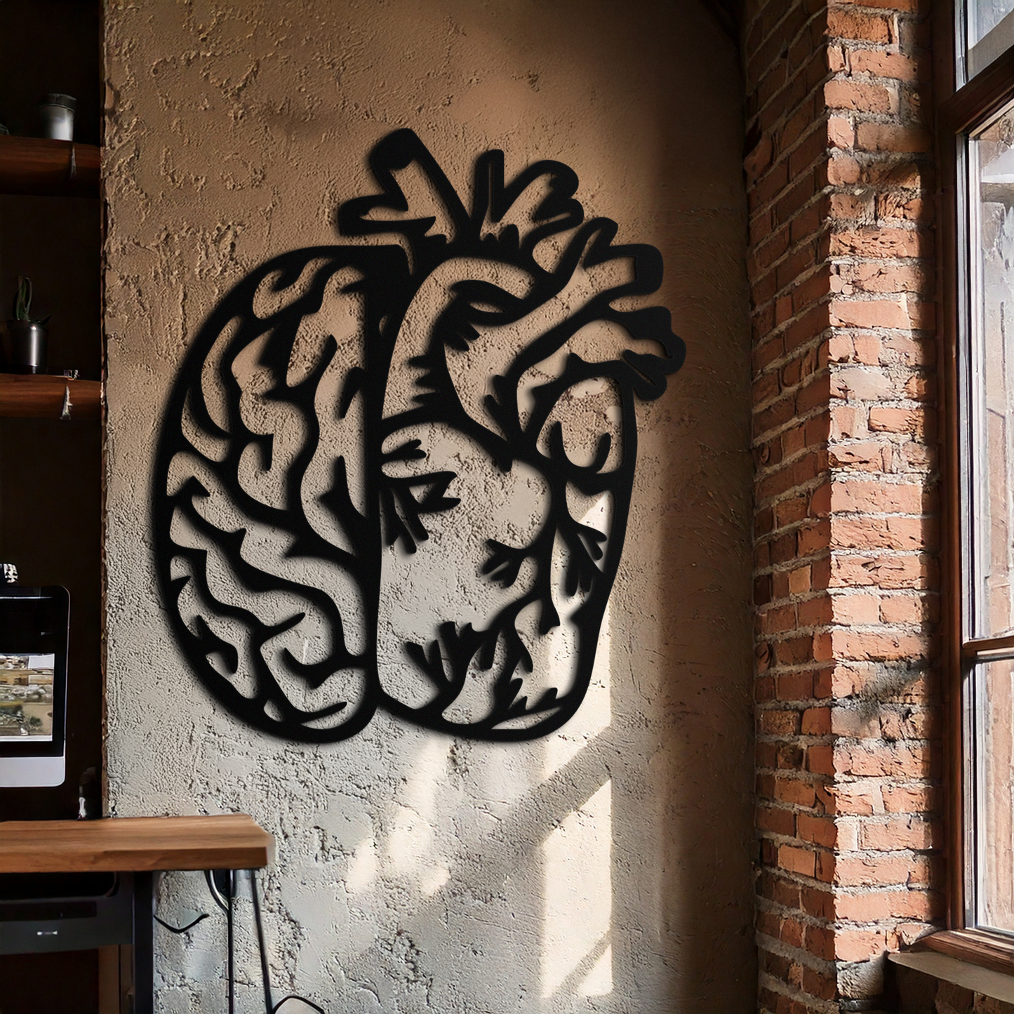 Brain and Heart Fusion Metal Wall Art – Symbolic Anatomy Design for Mind and Emotion Balance- KAF587 - Tampa Home & Garden Store