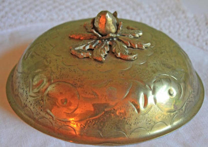 Brass Footed Bowl with Lid. Hand Hammered Brass Bowl with Knob in Acorn Shape. Bowl with Scalloped Rim. Brass Trinket Bowl or Candy Bowl. - Tampa Home & Garden Store