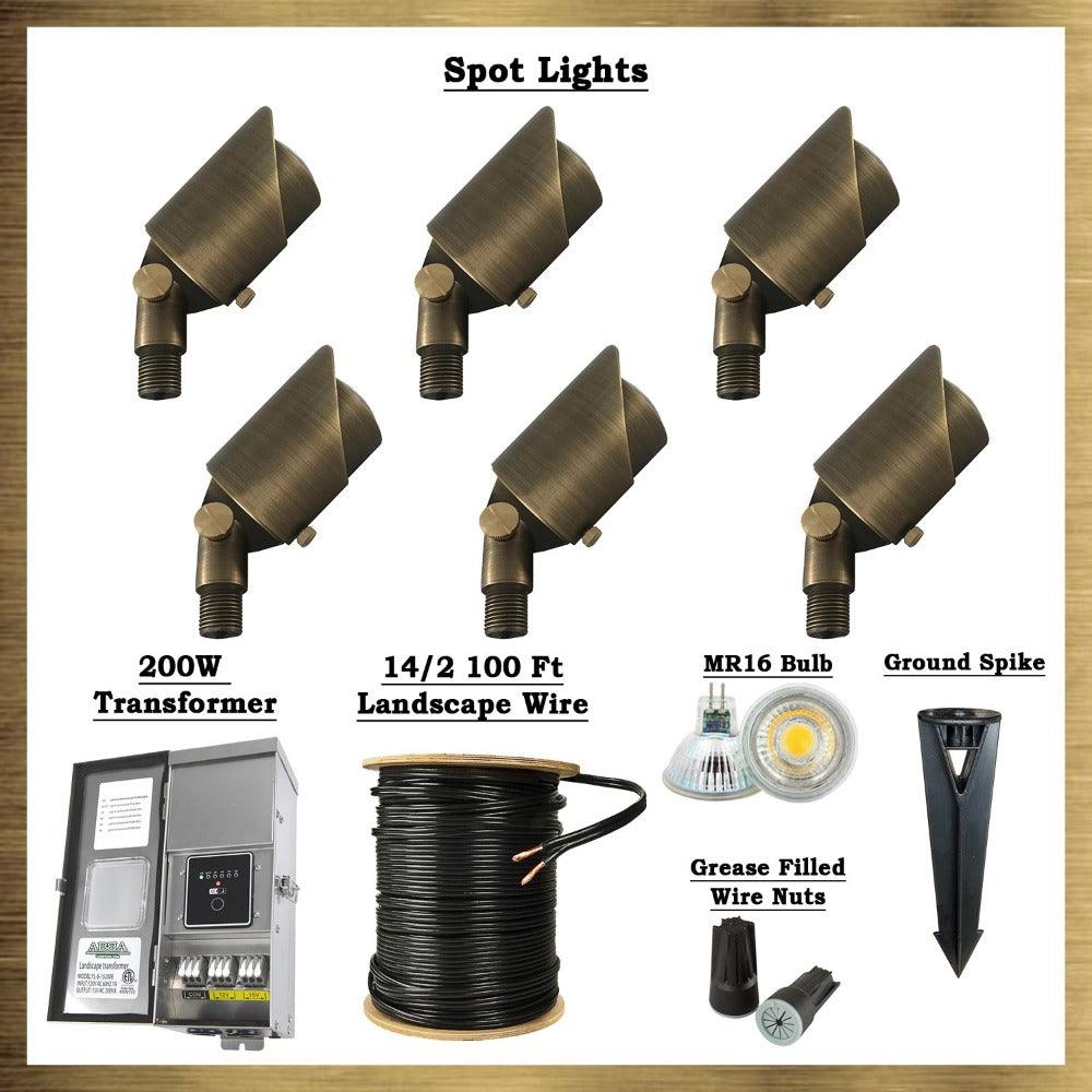 Brass LED Spot Light Kit: (6) Brass Spotlights, All Necessary Components - Tampa soil911.com