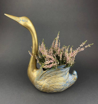 Brass Planter Shaped like Swan. Bird Shaped Herb Planter. Green House Decor. Window Sill Decor. - Tampa Home & Garden Store