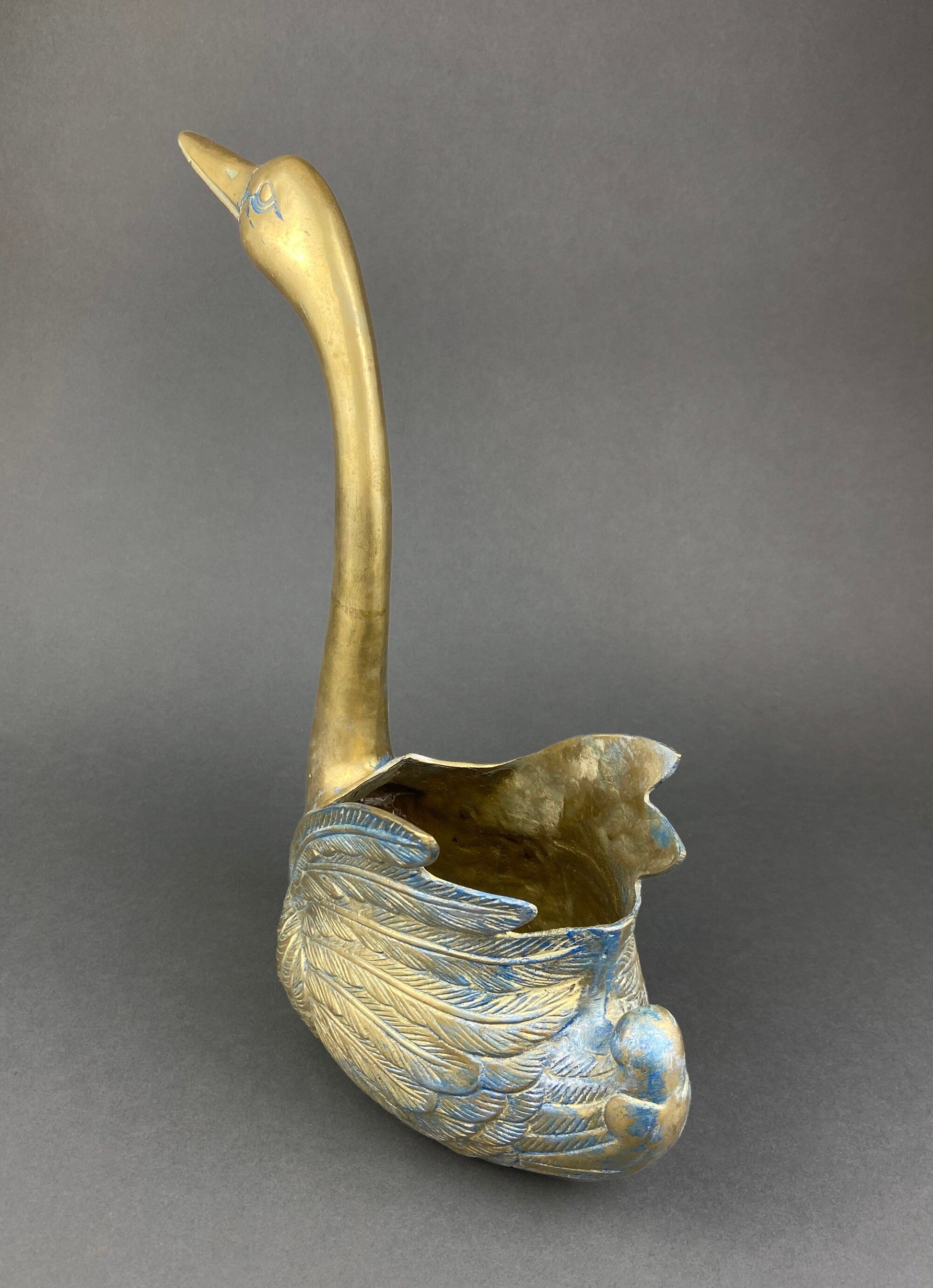 Brass Planter Shaped like Swan. Bird Shaped Herb Planter. Green House Decor. Window Sill Decor. - Tampa Home & Garden Store