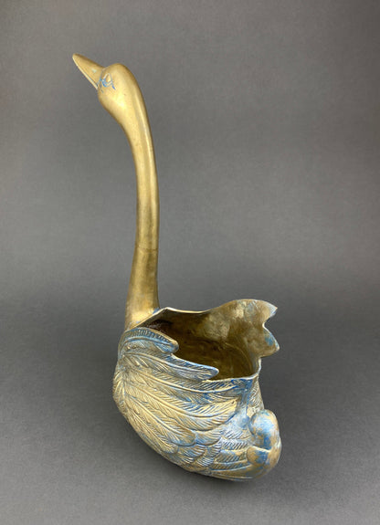 Brass Planter Shaped like Swan. Bird Shaped Herb Planter. Green House Decor. Window Sill Decor. - Tampa Home & Garden Store