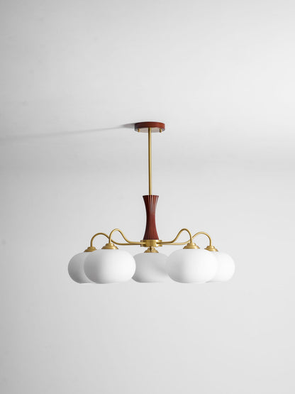 Chandelier Moktan Sabai Persimmon glass with brass arms and wood accent on Tampa Home & Garden Store