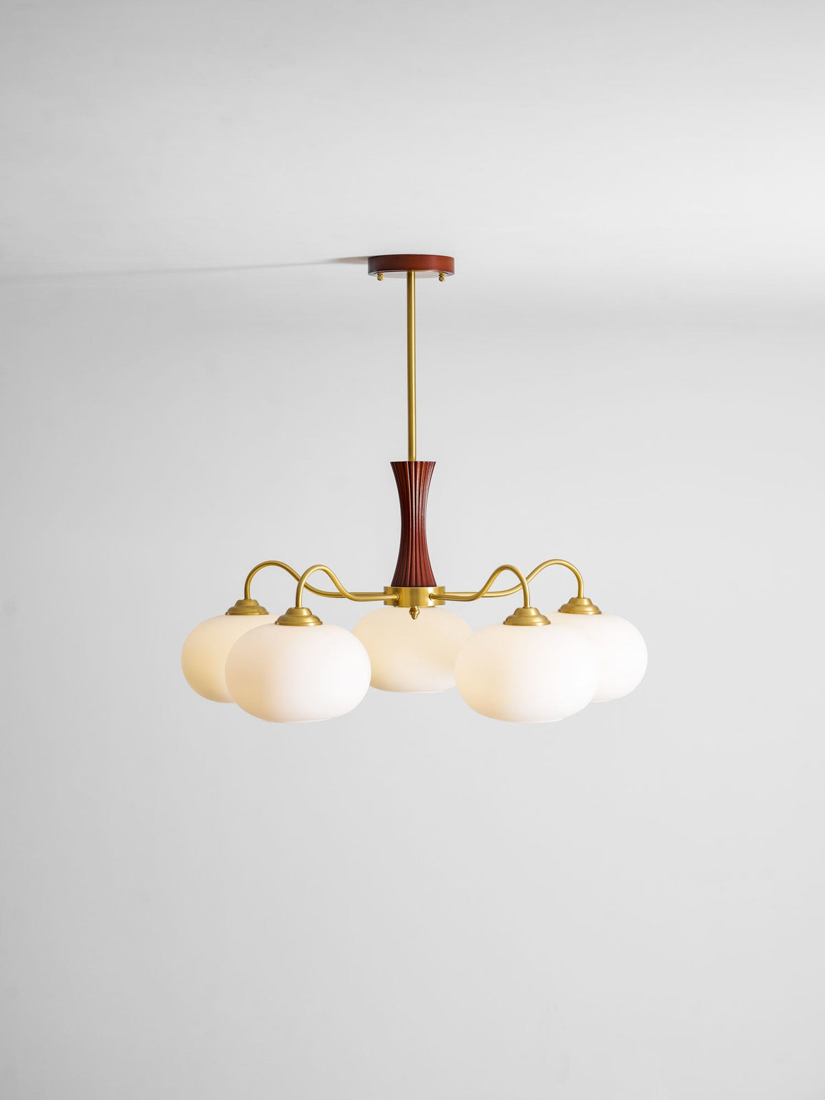 Persimmon Glass Chandelier with Brass Arms and Wood Accent Pendant Light by Moktan Sabai on Tampa Home & Garden Store