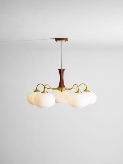 Persimmon Glass Chandelier with Brass Arms and Wood Accent Pendant Light by Moktan Sabai on Tampa Home & Garden Store