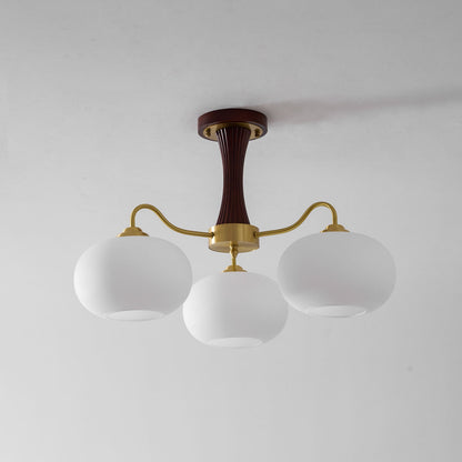Persimmon glass chandelier with brass arms and wood-accent ceiling pendant light by Moktan Sabai on Tampa Home & Garden Store