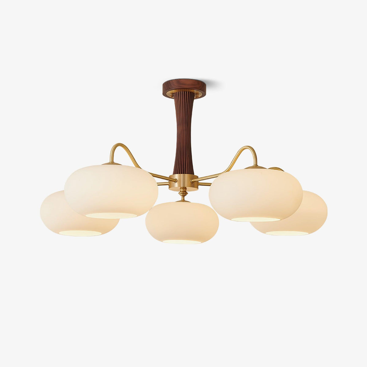 Persimmon glass chandelier with brass arms and wood-accent canopy by Moktan Sabai on Tampa Home & Garden Store