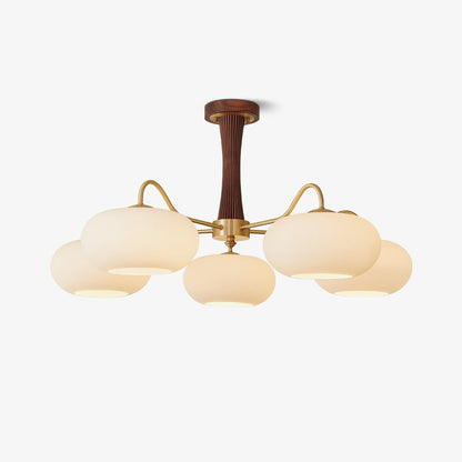 Persimmon glass chandelier with brass arms and wood-accent canopy by Moktan Sabai on Tampa Home & Garden Store