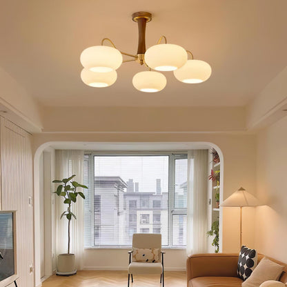 Persimmon glass chandelier with brass arms Moktan Sabai wood-accent ceiling pendant light on Tampa Home & Garden Store