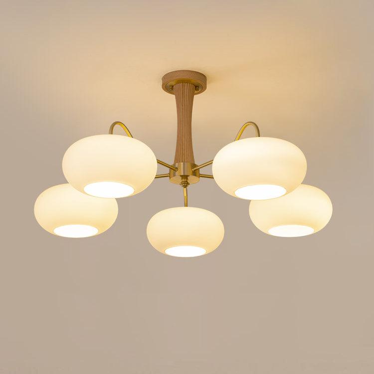 Persimmon Glass Chandelier with Brass Arms five-globe ceiling pendant Moktan Sabai wood accent on Tampa Home & Garden Store